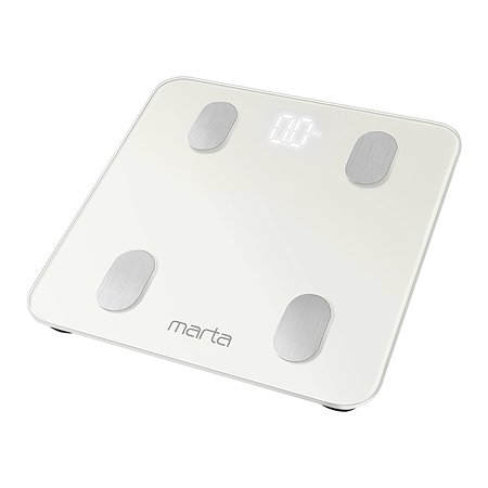 Умные весы напольные MARTA MT-1606 LED Bluetooth белый жемчуг