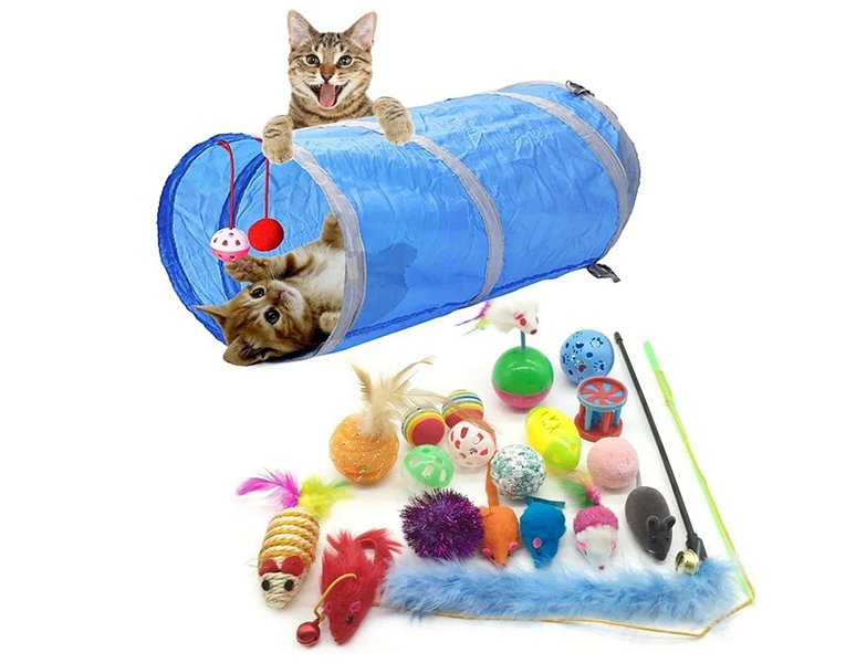 Игрушки для кошек с туннелем ZDK ZooWell с дразнилкой и палочками Мататаби 18 шт