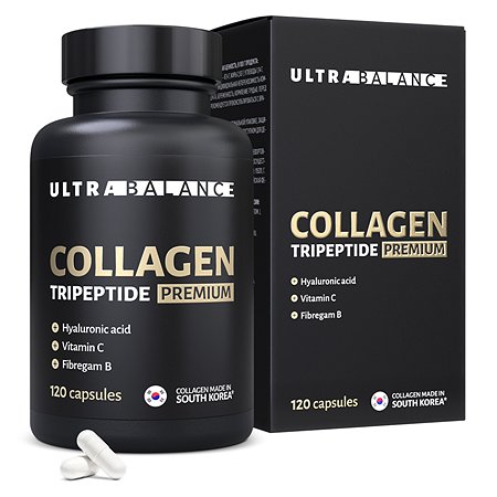Коллаген морской премиальный UltraBalance низкомолекулярный Collagen Tripeptide БАД 120 капсул с витамином С и гиалуроновой кислотой