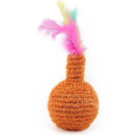 Игрушка для кошек Beroma Шарик оранжевый из мишуры с перьями
