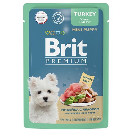 Корм для щенков Brit 85г Premium Dog миниатюрных пород индейка с яблоком в соусе