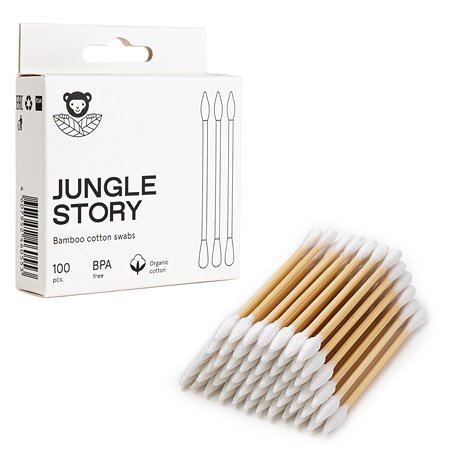 Бамбуковые ватные палочки Jungle Story 100 шт. с органическим ультрамягким хлопком
