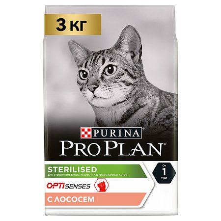 Корм сухой для кошек PRO PLAN 3кг с лососем при стерилизации и кастрации для поддержания органов чувств - фото 1