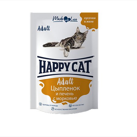 Корм для кошек Happy Cat 0.1кг цыпленок-печень-морковь желе