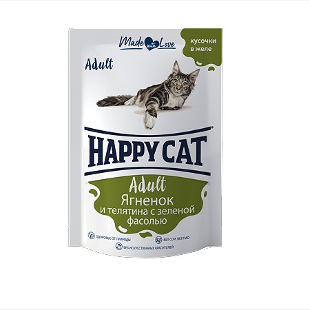 Корм для кошек Happy Cat 0.1кг ягненок-теленок-зеленая фасоль желе