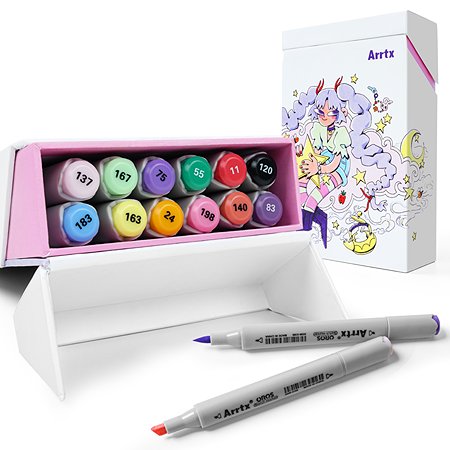 Набор маркеров для скетчинга Arrtx OROS Ree 12 цветов с наконечниками кисть и долото