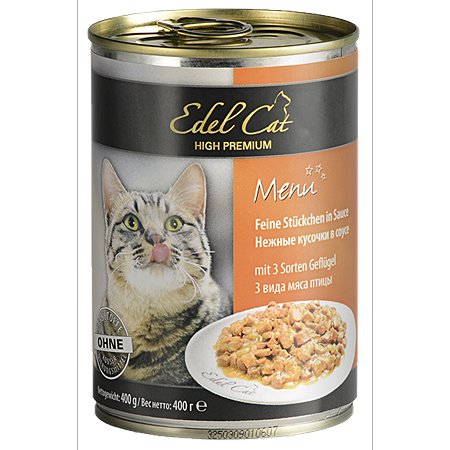 Корм для кошек Edel Cat 0.4кг кусочки в соусе 3 вида мяса