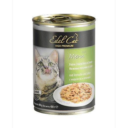 Корм для кошек Edel Cat 0.4кг кусочки в соусе индейка печень