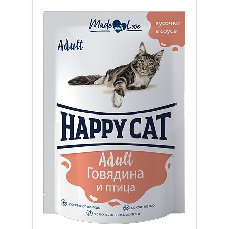 Корм для кошек Happy Catг 0.1кг говядина-птица в соусе