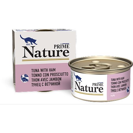 Корм для кошек Prime Nature 85г тунец с ветчиной в желе