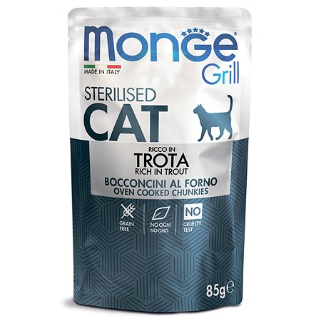 Корм для кошек MONGE Cat Grill для стерилизованных итальянская форель пауч 85г