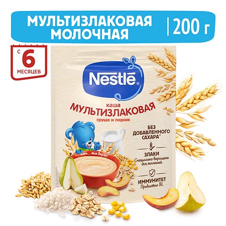 Каша молочная Nestle мультизлаковая груша-персик 200г с 6месяцев