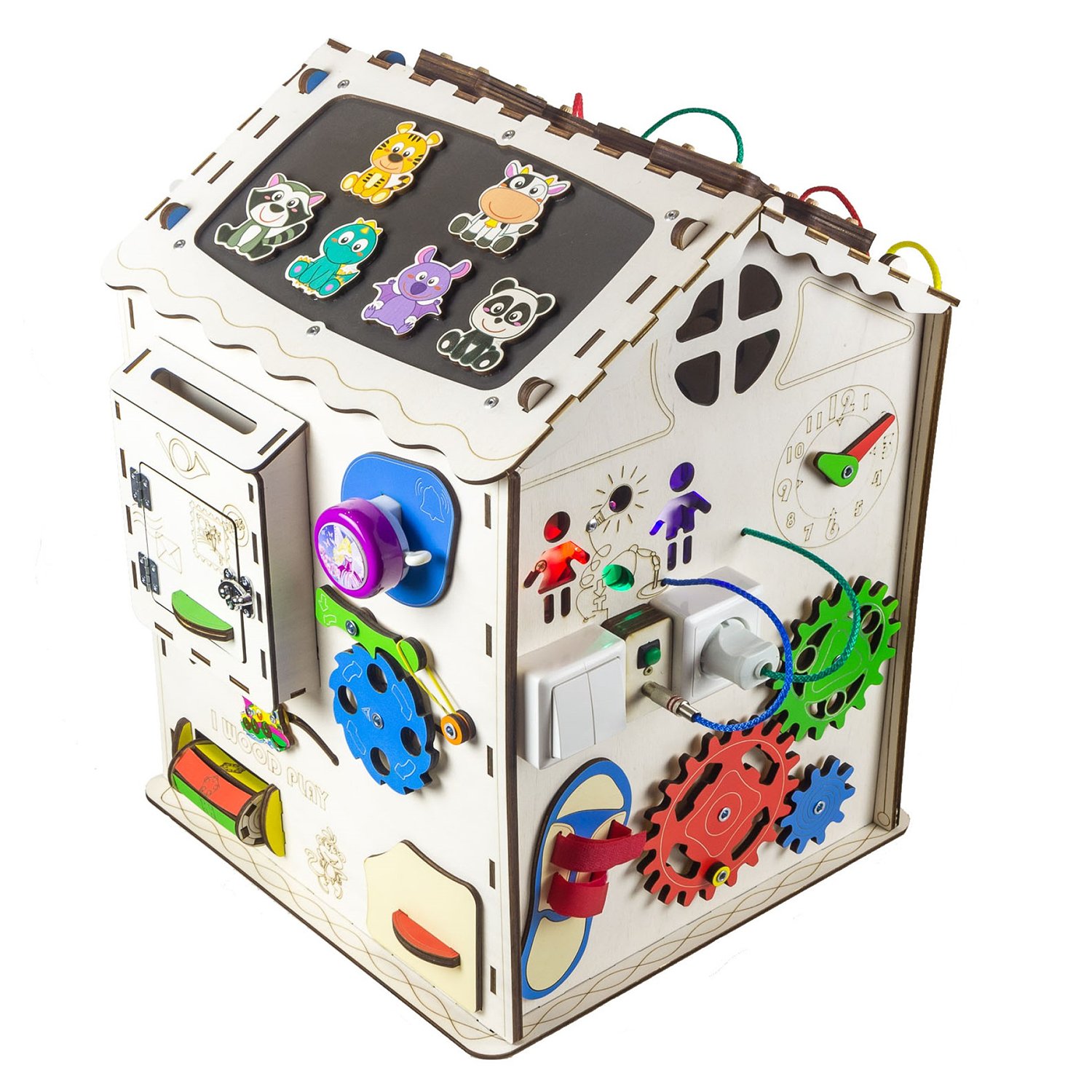 Игрушка детская бизиборд Iwoodplay Развивающий домик мультицвет 35*35*50см - фото 2