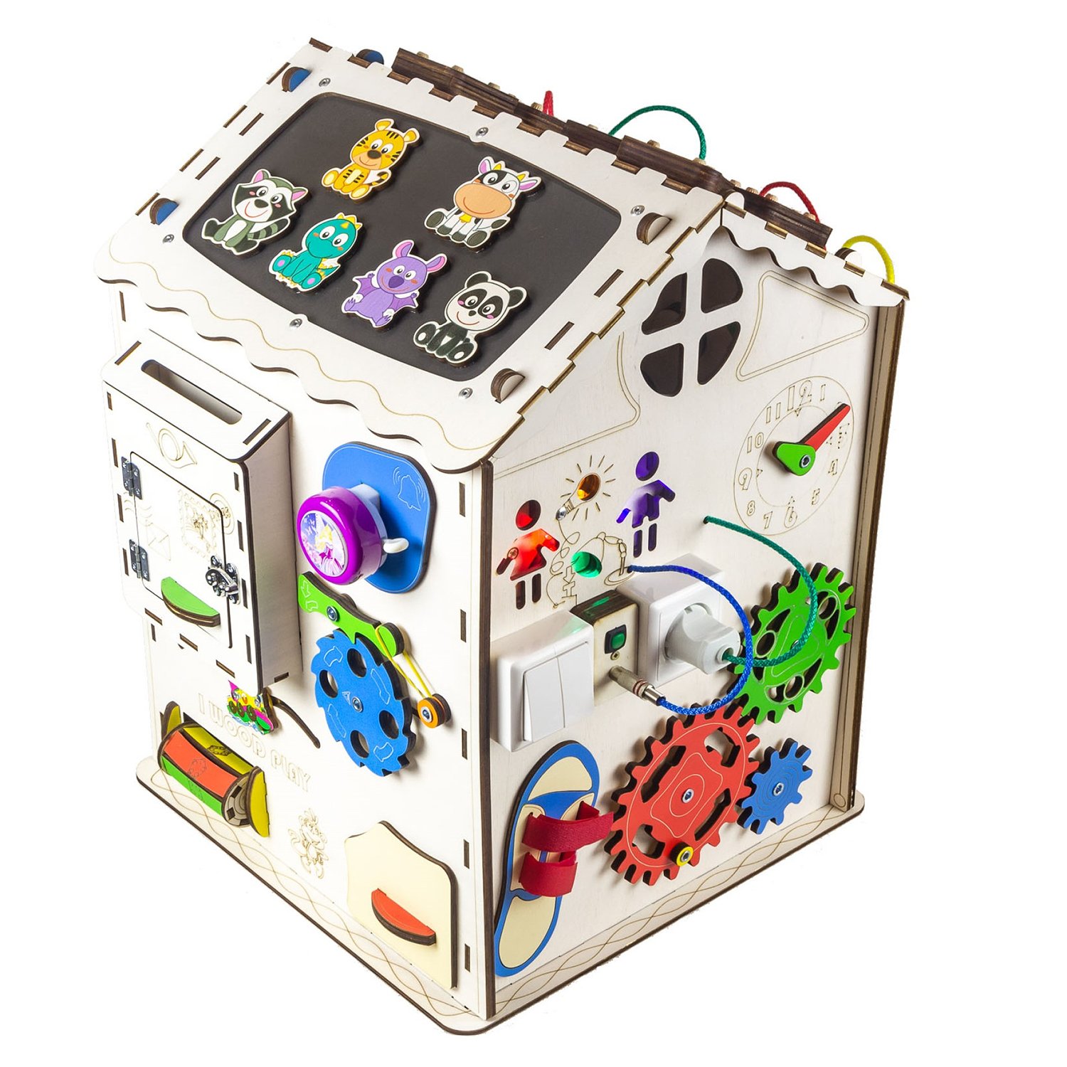 Игрушка детская бизиборд Iwoodplay Развивающий домик мультицвет 35*35*50см - фото 3