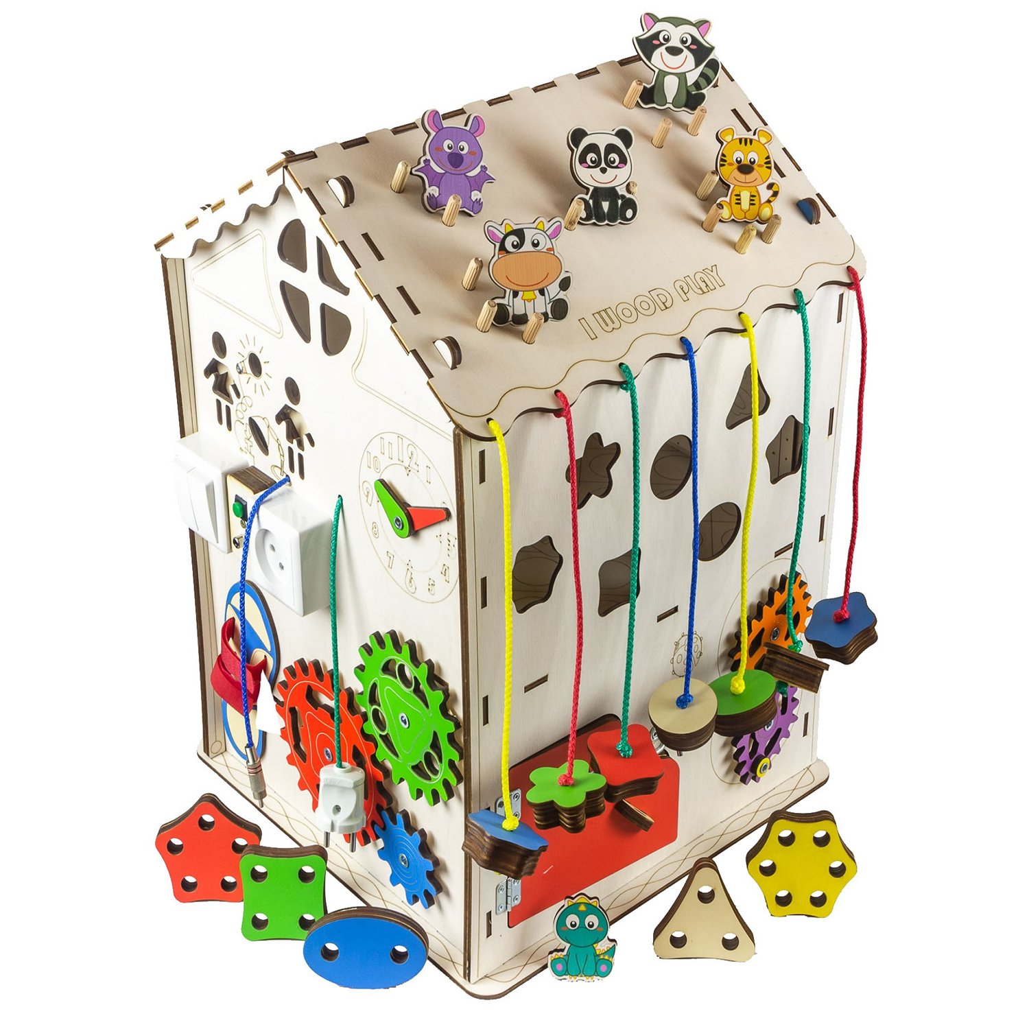 Игрушка детская бизиборд Iwoodplay Развивающий домик мультицвет 35*35*50см - фото 6