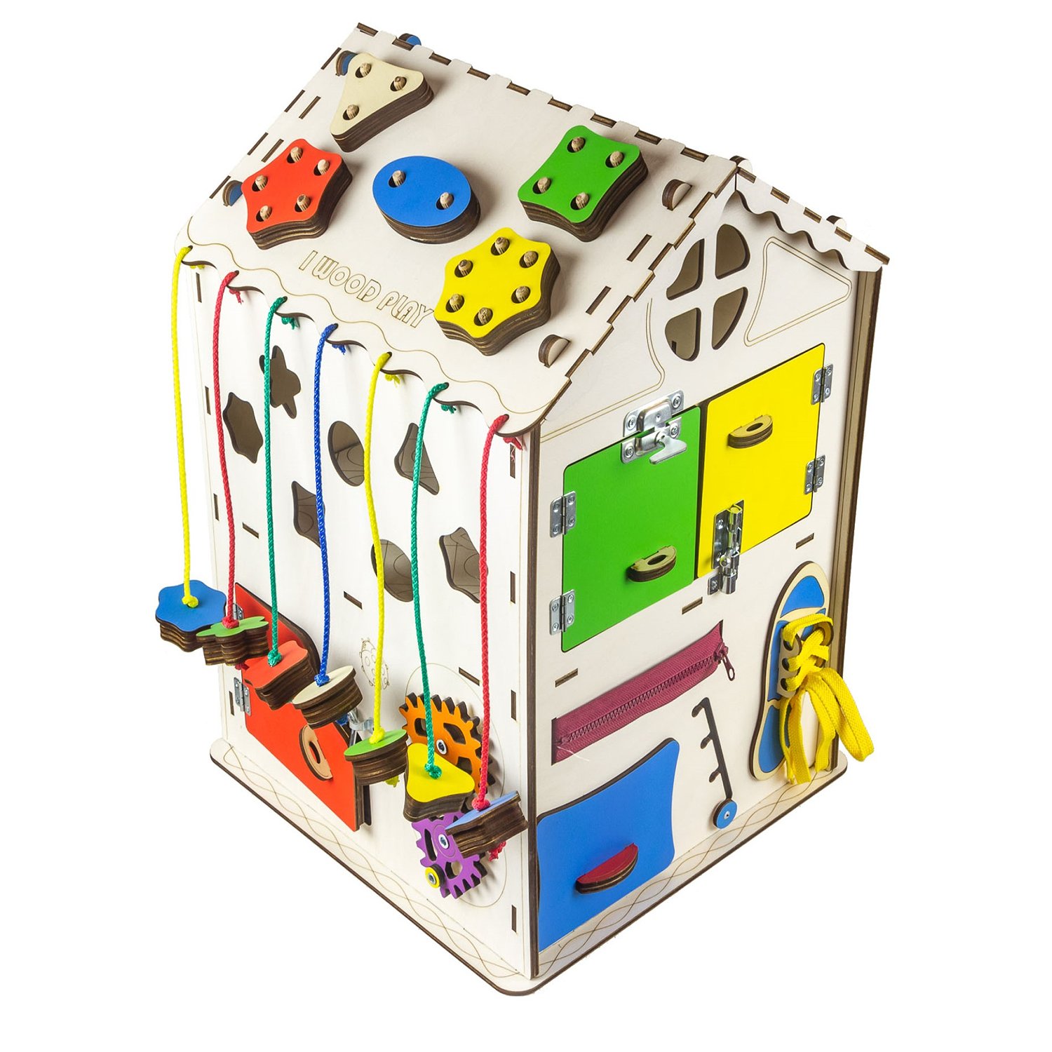 Игрушка детская бизиборд Iwoodplay Развивающий домик мультицвет 35*35*50см - фото 7