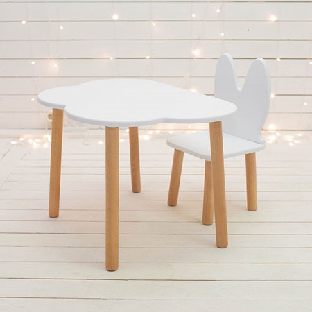 Набор стол и стул Азбука Кроваток деревяный для детей Kiddest Premium Облачко и Зайка