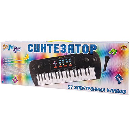 Синтезатор черный ABtoys 37 клавиш с микрофоном электронный с адаптером