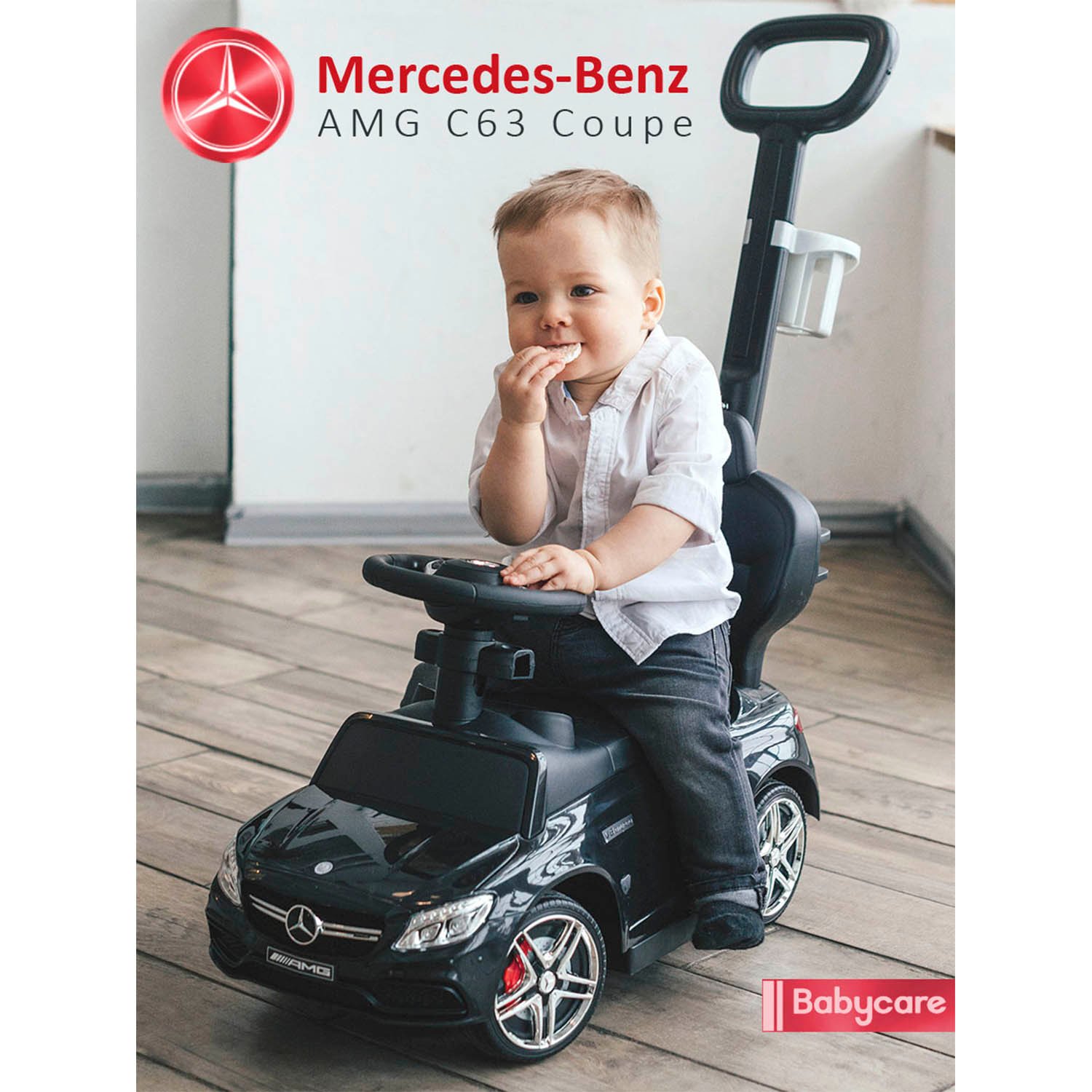 Каталка BabyCare Mercedes-Benz AMG C63 Coupe кожаное сиденье красный - фото 11