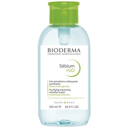 Мицеллярная вода H2O с помпой Bioderma Sebium очищающая для жирной и проблемной кожи лица 500 мл - фото 1