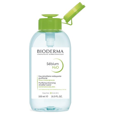 Мицеллярная вода H2O с помпой Bioderma Sebium очищающая для жирной и проблемной кожи лица 500 мл - фото 5