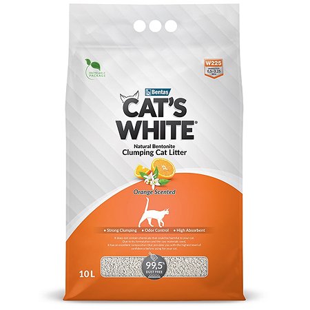 Наполнитель для кошек Cats White комкующийся натуральный с ароматом Апельсина 10л