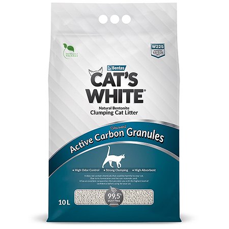 Наполнитель для кошек Cats White комкующийся с гранулами Активированного угля 10л