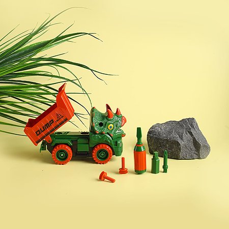 Машинка-конструктор Limei Динозавр-самосвал инерционный зелёный - фото 3