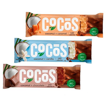 Протеиновые батончики СOCOS Fitnesshock Ассорти ванильный карамельный шоколадный кокос 12 шт 35гр