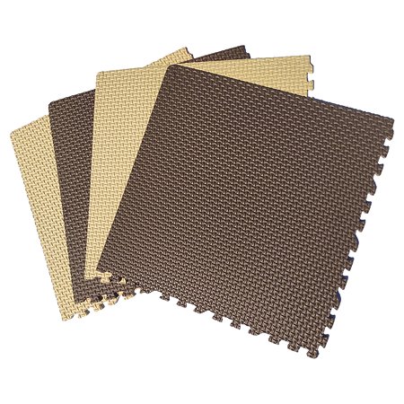 Мягкий пол коврик-пазл Eco cover развивающий Плетенка 60х60 см. Бежево-коричневый 4 детали - фото 1