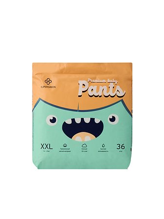 Подгузники-трусики SUPERGREEN Premium baby Pants размер XXL 16 - 20 кг 36 шт.