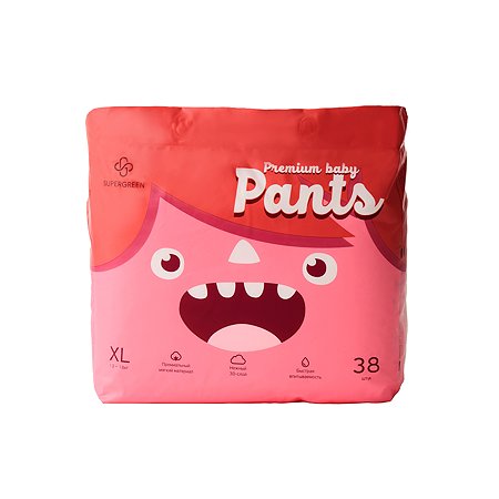 Подгузники-трусики SUPERGREEN Premium baby Pants размер XL 13 - 18 кг 38 шт.