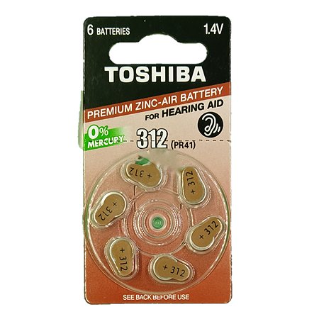 Батаре йки Toshiba 312 PR41 воздушно-цинковые для слухового аппарата блистер 6шт 1.4V