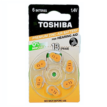 Батарейки Toshiba 13 PR48 воздушно-цинковые для слухового аппарата блистер 6шт 1.4V - фото 1