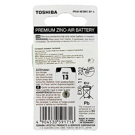 Батарейки Toshiba 13 PR48 воздушно-цинковые для слухового аппарата блистер 6шт 1.4V - фото 2