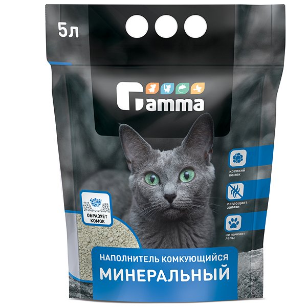 Наполнитель для кошек GAMMA минеральный комкующийся 5л