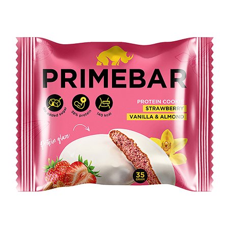 Печенье протеиновое Primebar клубника-ваниль-миндаль в глазури 35г - фото 1