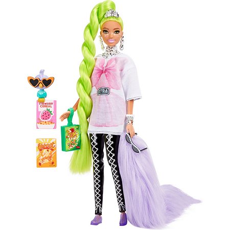 Кукла Barbie Экстра с зелеными неоновыми волосами HDJ44 - фото 1