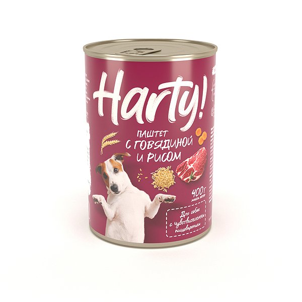Корм для собак Harty 400г паштет с говядиной и рисом для чувствительного пищеварения консервированный