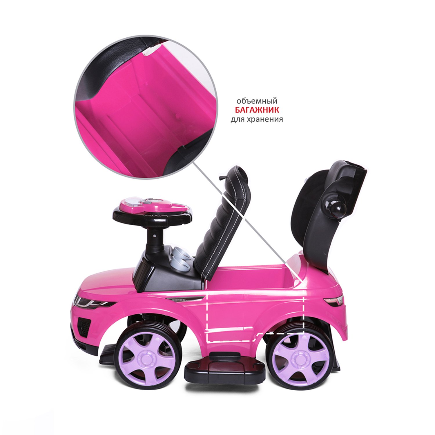 Каталка BabyCare Sport car кожаное сиденье розовый - фото 2