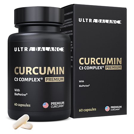 Куркумин с пиперином премиум UltraBalance премиальный витаминный комплекс с биоперином Curcumin C3 complex BioPerine БАД 60 капсул