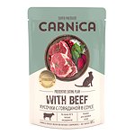 Корм для кошек Carnica 85г с говядиной для стерилизованных кусочки в соусе консервированный