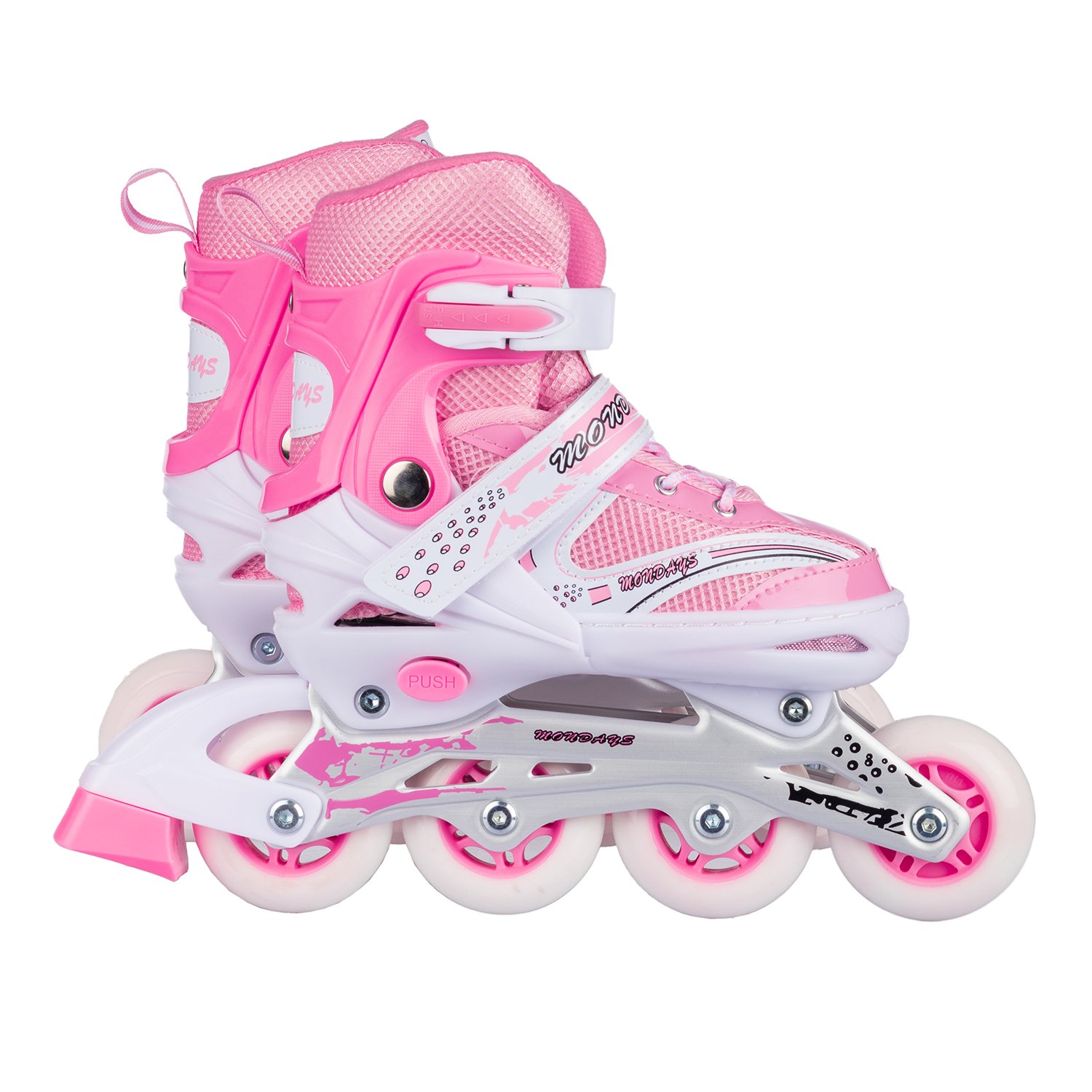 Роликовые коньки BABY STYLE розовые раздвижные размер с 32 по 35M светящиеся колеса - фото 3