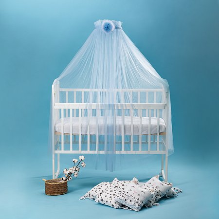 Набор для кроватки BABY STYLE балдахин голубой цветок и кронштейн