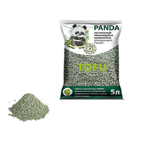 Наполнитель Panda Lilli Pet для кошачьего туалета из Тофу впитывающий запах гипоаллергенный с ароматом зеленого чая 5л