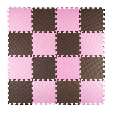 Мягкий пол коврик-пазл Eco cover развивающий розово-коричневый 25х25 - фото 1