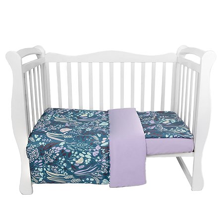 Комплект в кроватку AmaroBaby 3 предмета BABY BOOM Flower dreams фиолетовый - фото 1
