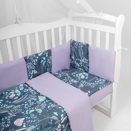 Комплект в кроватку AmaroBaby 3 предмета BABY BOOM Flower dreams фиолетовый - фото 3