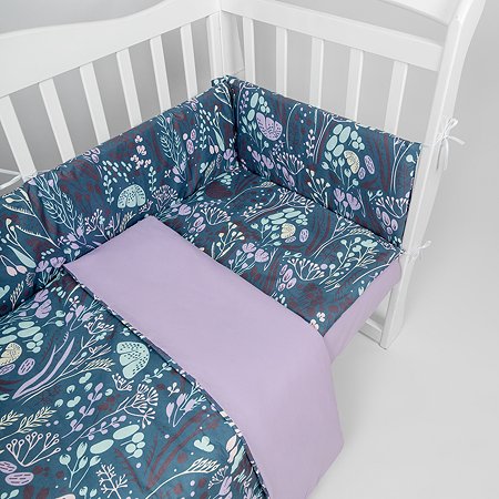 Комплект в кроватку AmaroBaby 3 предмета BABY BOOM Flower dreams фиолетовый - фото 5