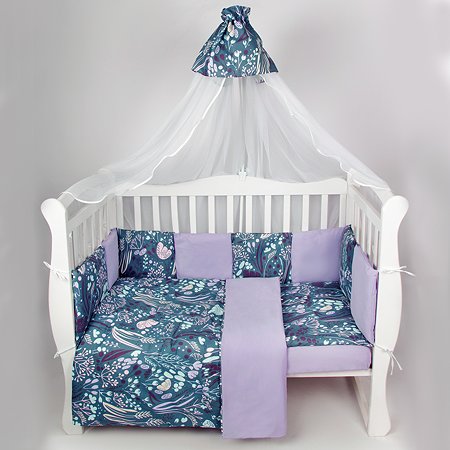 Комплект в кроватку AmaroBaby 3 предмета BABY BOOM Flower dreams фиолетовый - фото 6